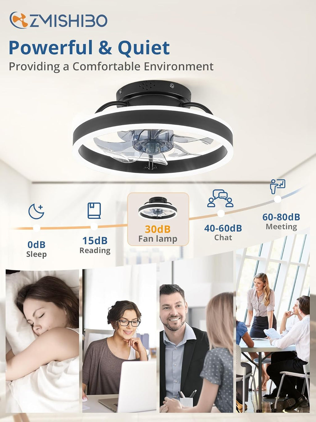 13" Black Flush Mount Chandelier Ceiling Fan with Light & Remote