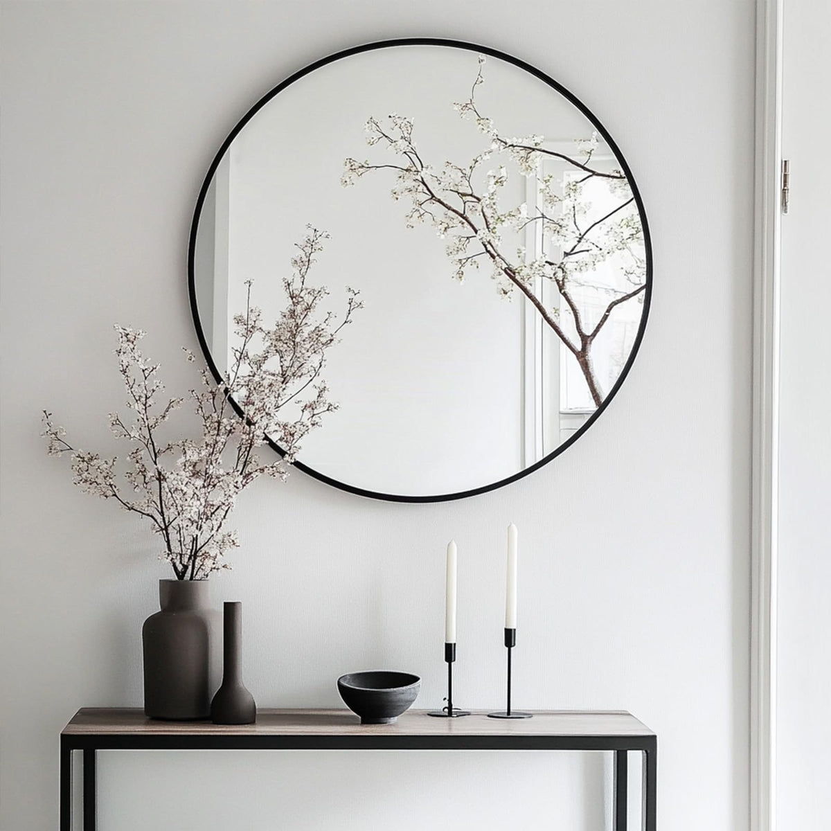 Round Mirror, 20 inch Black Circle Mirror, Matte Black Metal Frame