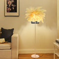 Inspired Arco Style Feather Floor Lamp, Fluffy Ostrich Feathers Lamp, Rose Gold Color Body, 3 Color Temperatures Modern Funky Arc Tall
