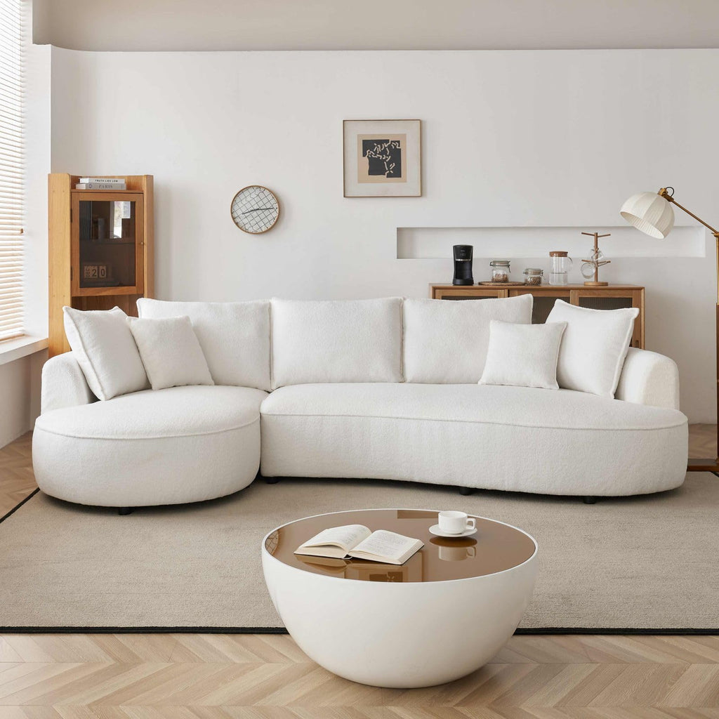 122.8" Curved Sofa, Cream Modern Boucle Modular Sectional Sofa Set 4 Seat Upholstered Couch