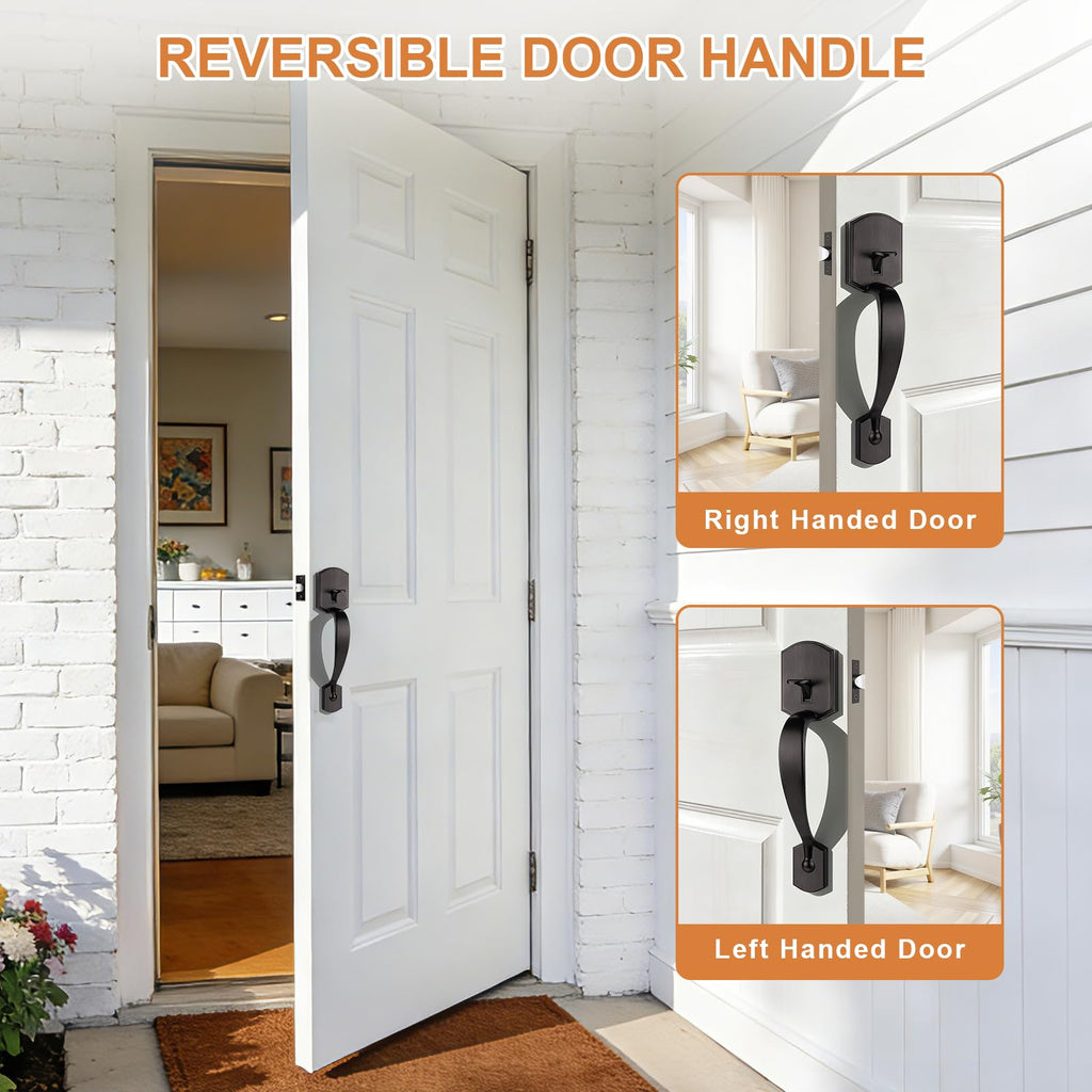 Front Door Handle Set,Entry Door Handleset,No Lock Reversible Lever,Oil Rubbed Bronze Exterior Door Lock,Heavy Duty