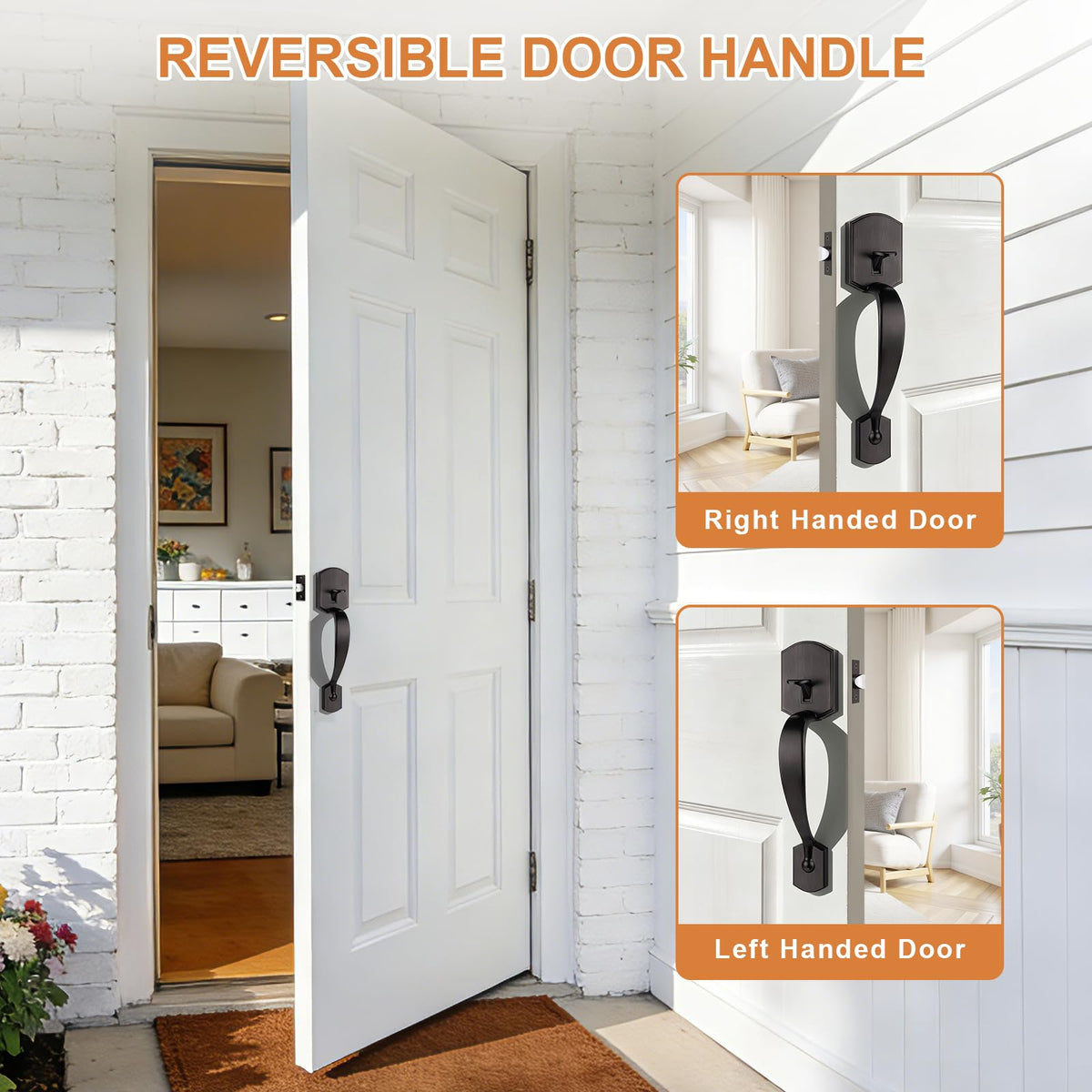 Front Door Handle Set,Entry Door Handleset,No Lock Reversible Lever,Oil Rubbed Bronze Exterior Door Lock,Heavy Duty