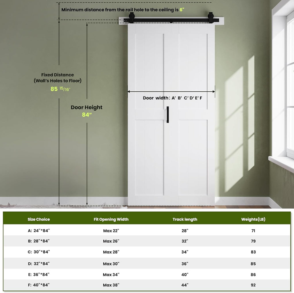 Bifold Barn Door 32'' x 84'',Bi-Fold Sliding Closet Doors with Hardware Kit Included,36'' Track Kit for 2 Doors