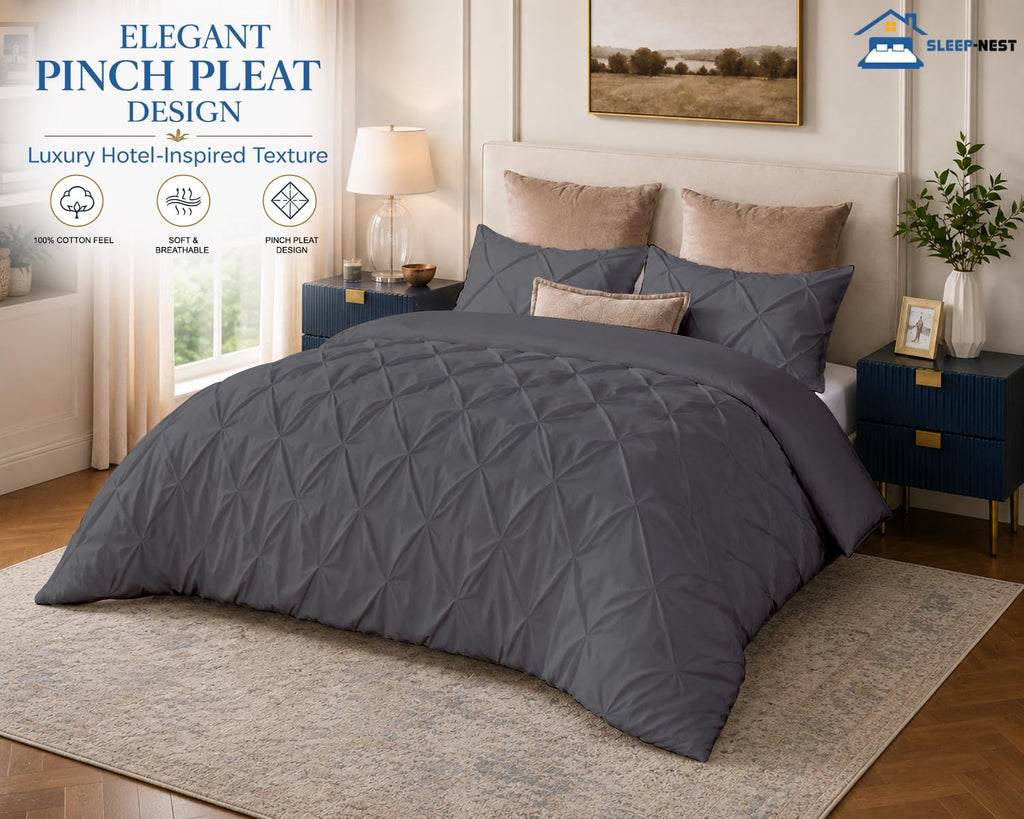 Pinch Pleated Oversized Queen Duvet Cover Set 100x100 Size 3 Piece 100% Egyptian Cotton Super Soft Cover for