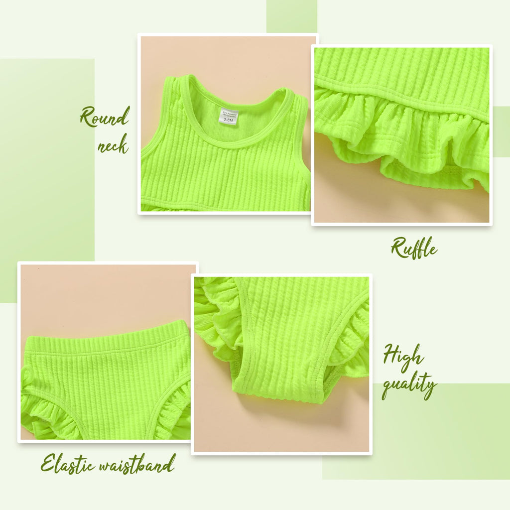 Baby Swimsuit Toddler Girl Bathing Suit Summer Solid Color Bikini Set Beach Two Piece Swim Wear