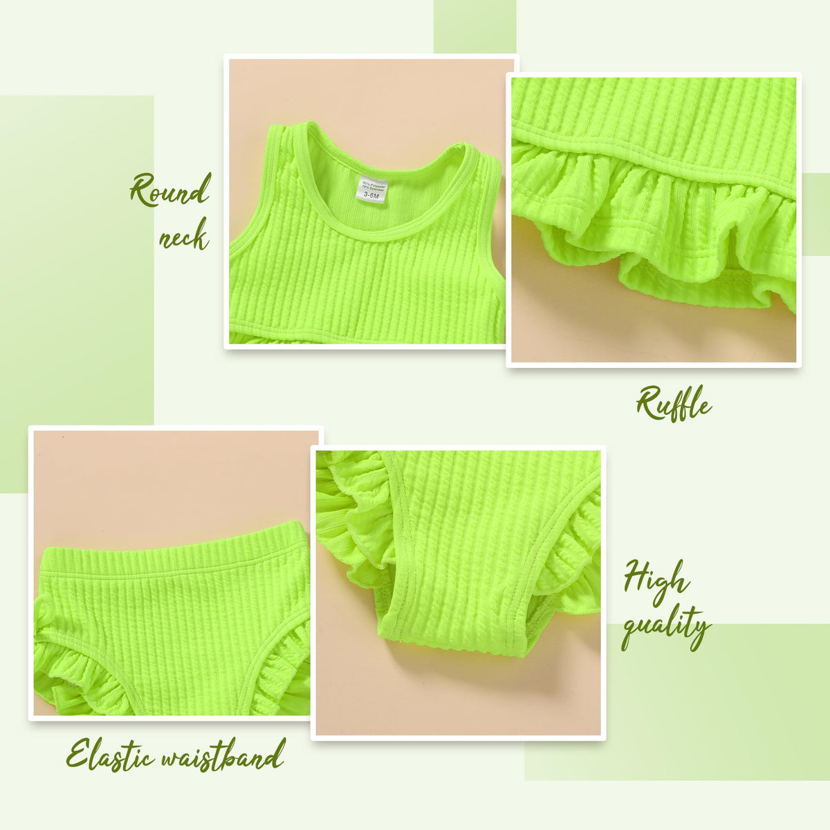 Baby Swimsuit Toddler Girl Bathing Suit Summer Solid Color Bikini Set Beach Two Piece Swim Wear
