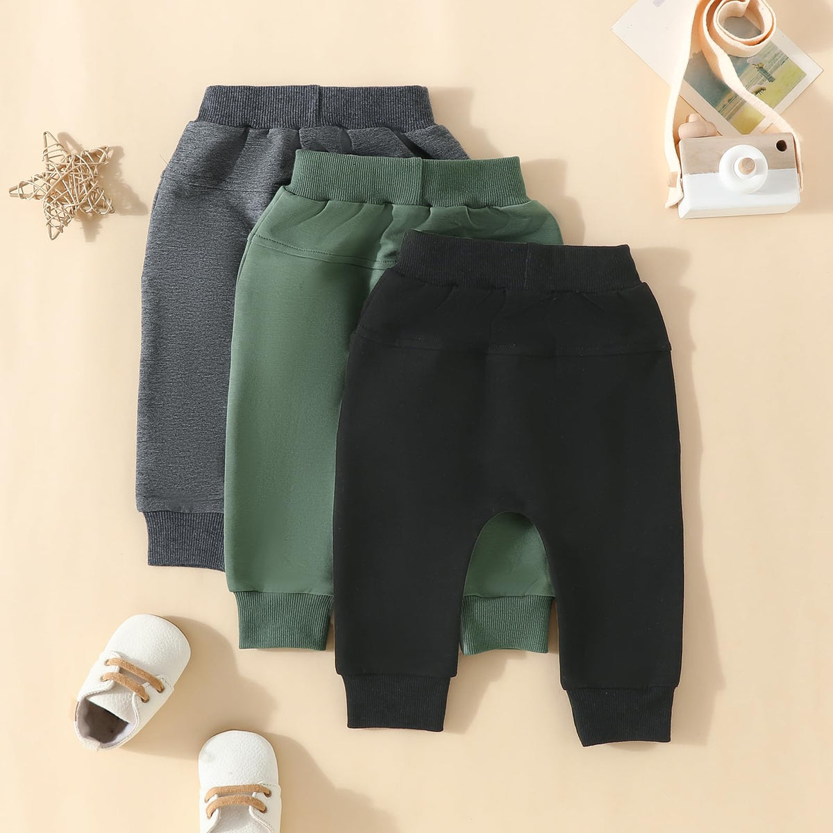 Baby Boys' Pack Pull-on Jogger Pants Knit Pants Classic Fit Elastic Waist Kids Toddler Pants Multipacks Long Pants