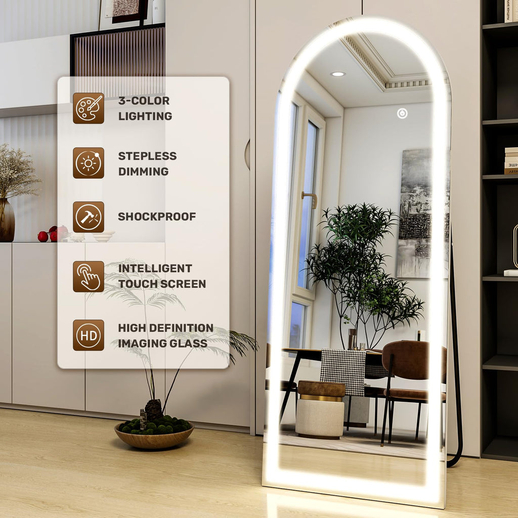 21"X56" LED Arched Full Length Mirror, Floor Mirror with Lights