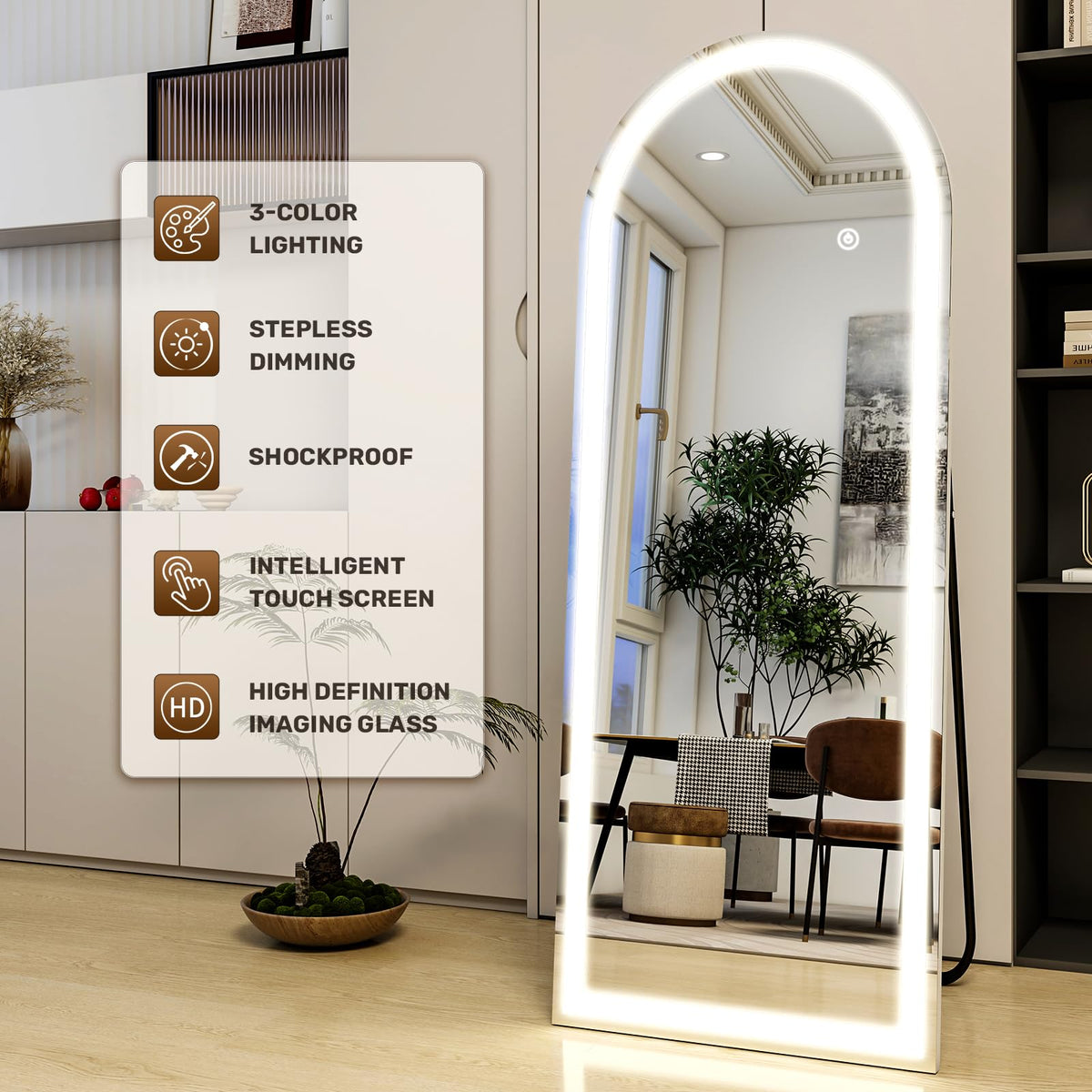 21"X56" LED Arched Full Length Mirror, Floor Mirror with Lights