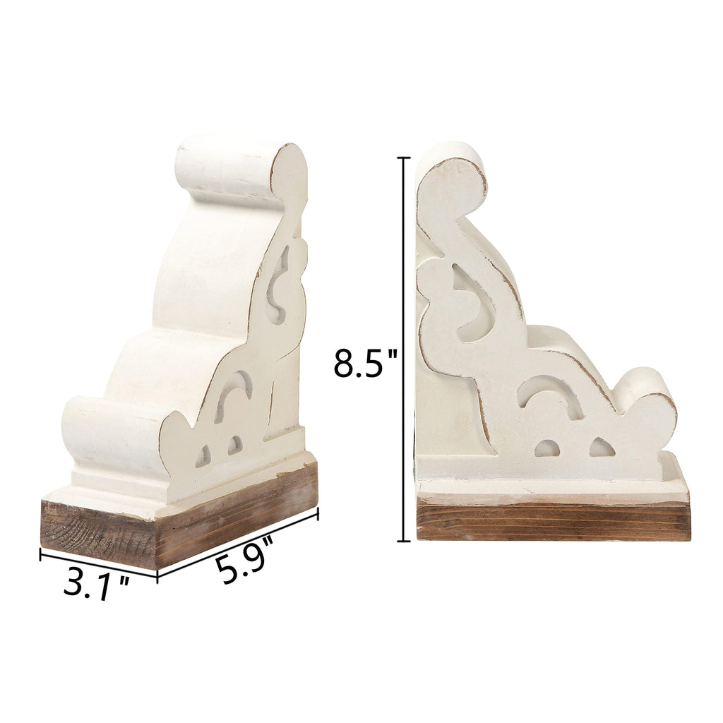 Rustic White Wood Bookends Decorative, Distressed Corbels for Shelves