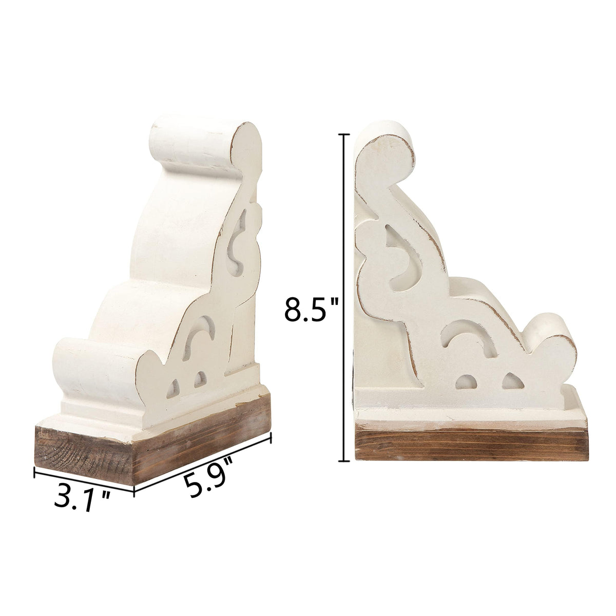 Rustic White Wood Bookends Decorative, Distressed Corbels for Shelves