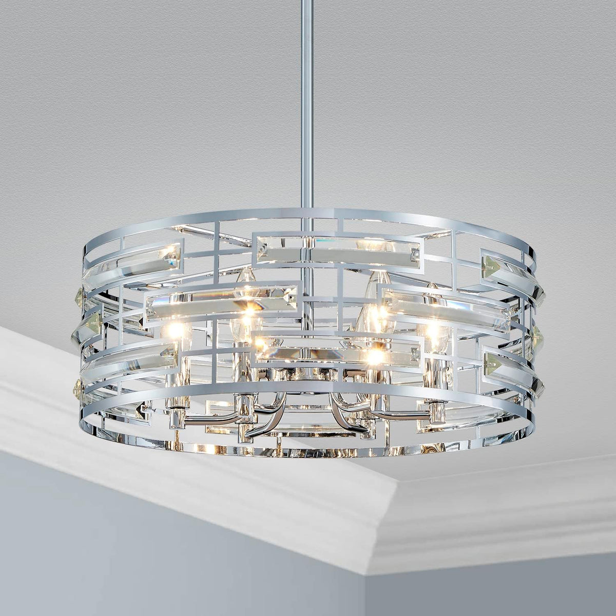 Modern K9 Crystal Drum Pendant Chandelier for Dining Rooms and Kitchen Islands