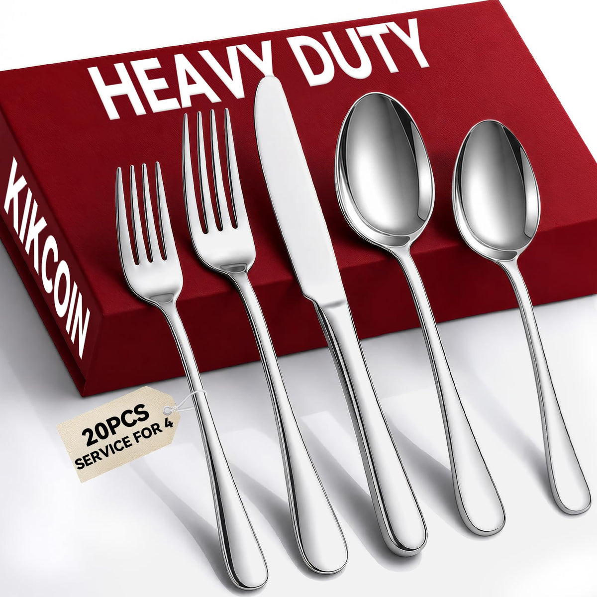 20-Pc Silverware Set for 4, Heavy Duty Stainless Steel Flatware Set