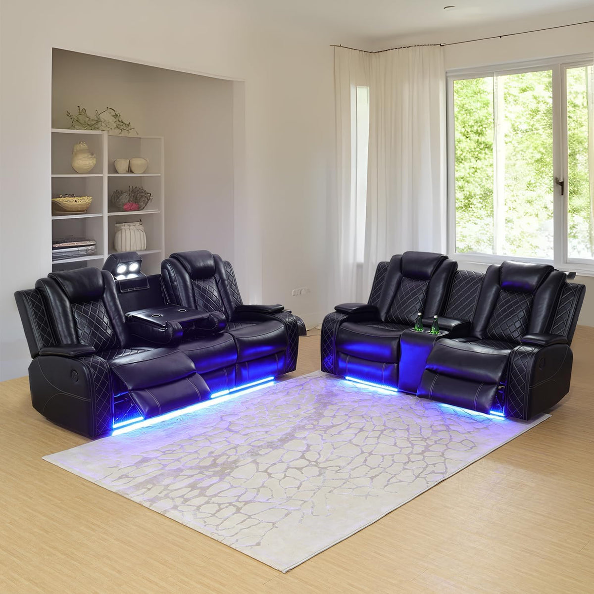 Multifunction Power Air Leather Recliner Sofa Set with LED Lights, Living Room Furniture, Reclining Sofa, loveseat