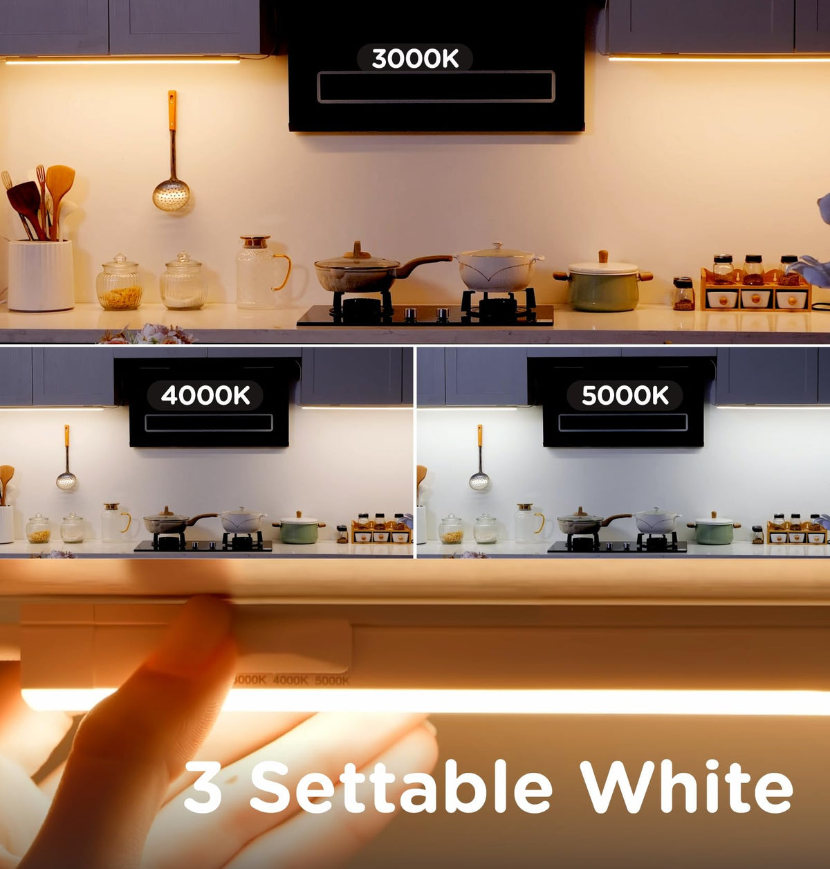 Under Cabinet Lighting Plug in AC120V 3CCT 3000/4000/5000K,Super Bright,Linkable Under Counter Lights,Ultra Slim LED