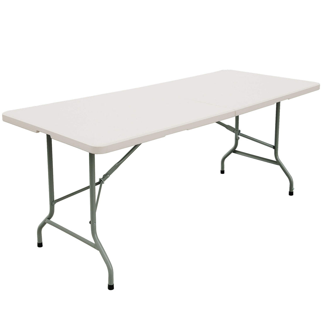 6ft Table, Folding Utility Table, Fold-in-Half Portable Plastic Picnic Party Dining Camp Table (White)