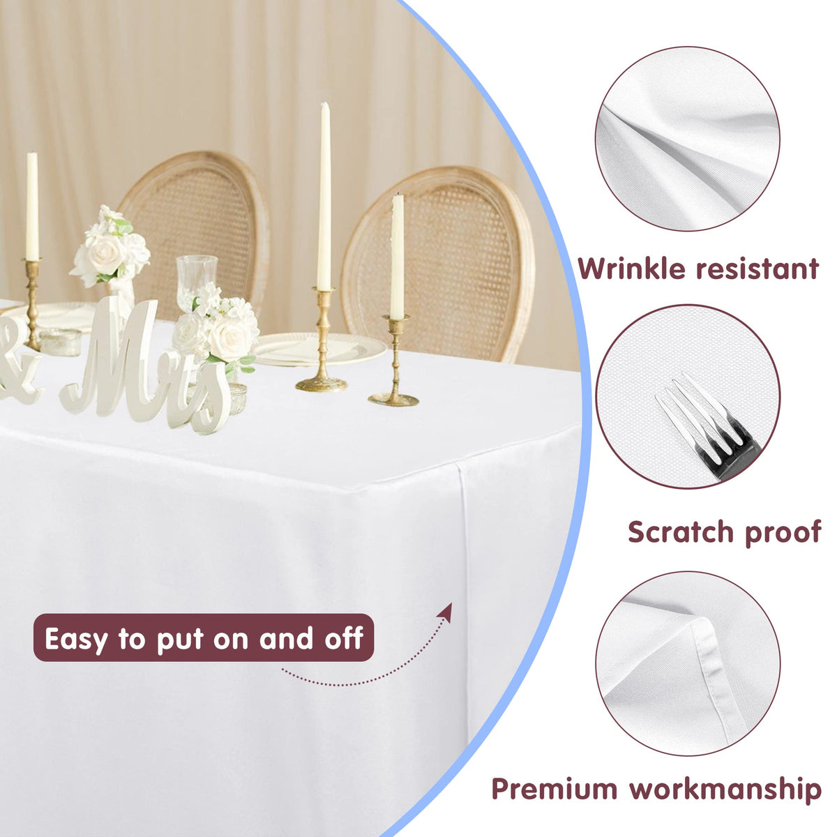 Fitted Card Table Covers 2 Pcs 34X34 Inch White Tablecloths