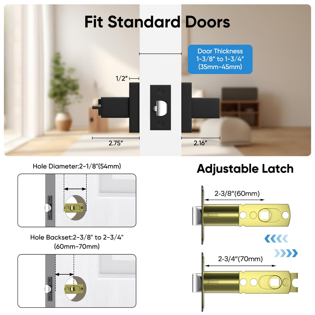 Exterior Door Handle, Heavy Duty Door Lock, 6 Pack Black Door Handle Sets