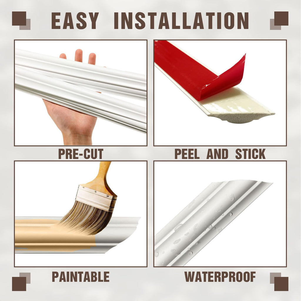 Pre-Cut Peel and Stick Wall Molding Kit Wainscoting Trim- Self Adhesive Premade Accent Panel Chair Rail for Interior