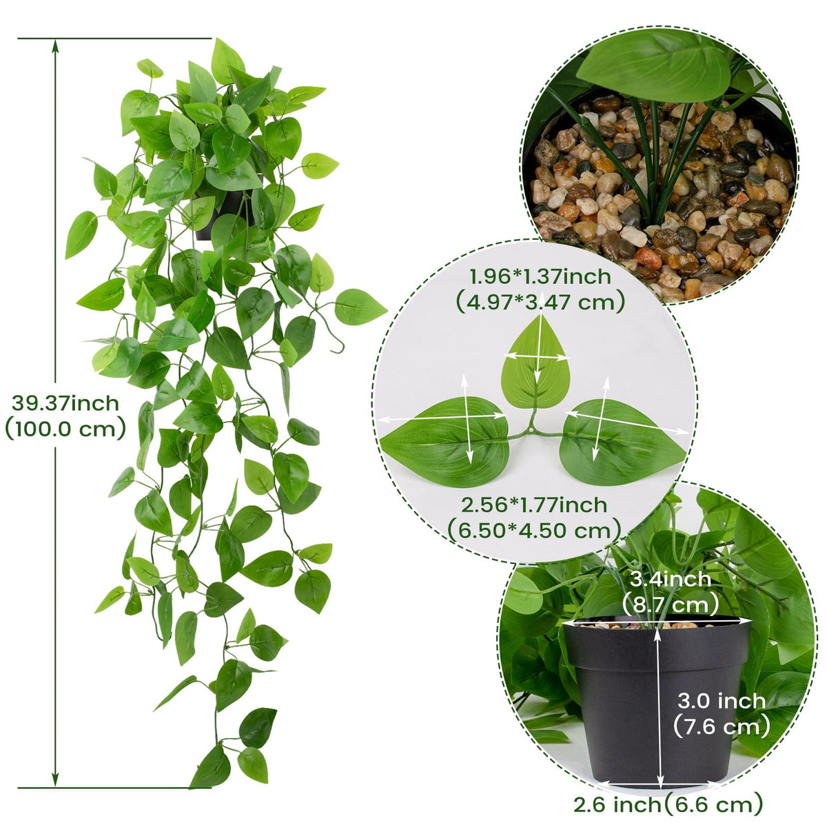 2 Pack Small Artificial Hanging Plants with Faux Ivy Vine and Hanging Pothos 39Inch Fake Plant Realistic Greenery for