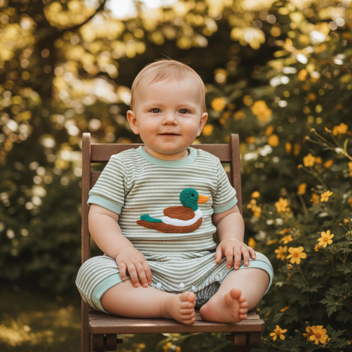 Infant Baby Boy Short Sleeve Romper Jumpsuit Pants Mallard Duck Waffle Knit Outfit Summer One Piece Clothes