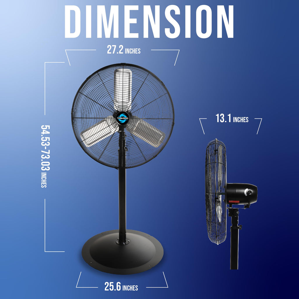 24 Inch High Velocity Oscillating Metal Pedestal Fan Commercial, Industrial Use 3 Speed 7600 CFM 1/4 HP 6.6 FT Cord