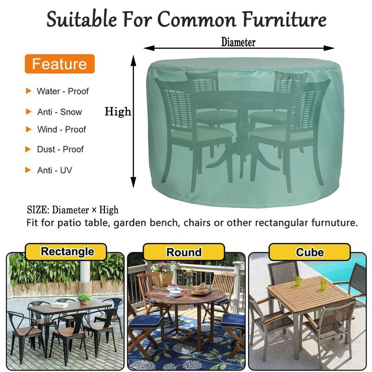 Garden Furniture Covers Waterproof 24x24in, Patio Furniture Cover Round, Table Covers 420D Oxford Fabric Windproof
