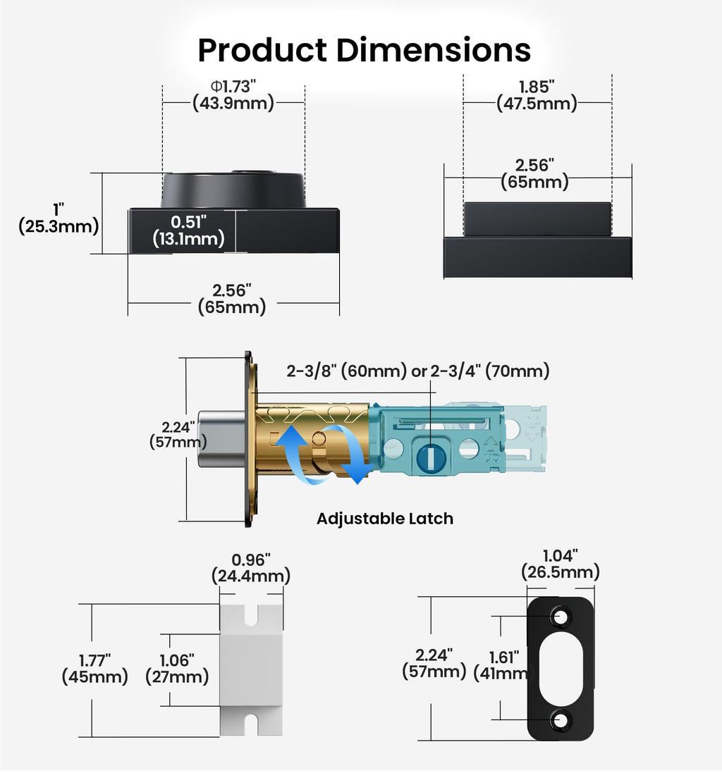 Modern Square Deadbolt, Matte Black Single Cylinder Door Lock ANSI 3