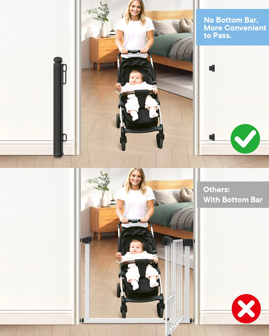 Retractable Baby Gates, 34" Tall Fits Up to 55" Wide, Black