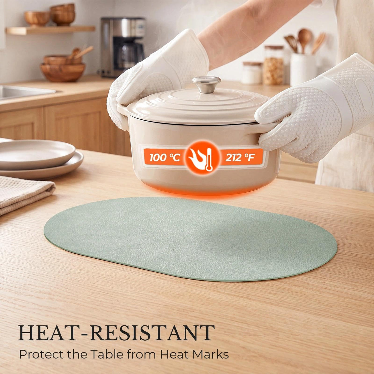Vinyl Faux Leather Oval Placemats, Set of 8, Green