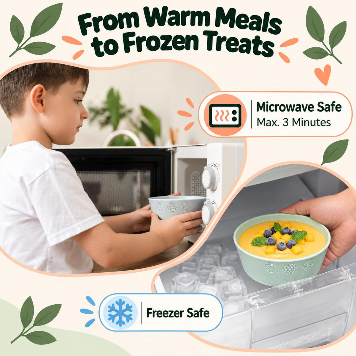Wheat Straw Kids Bowls - Microwave and Dishwasher Safe Toddler Bowls