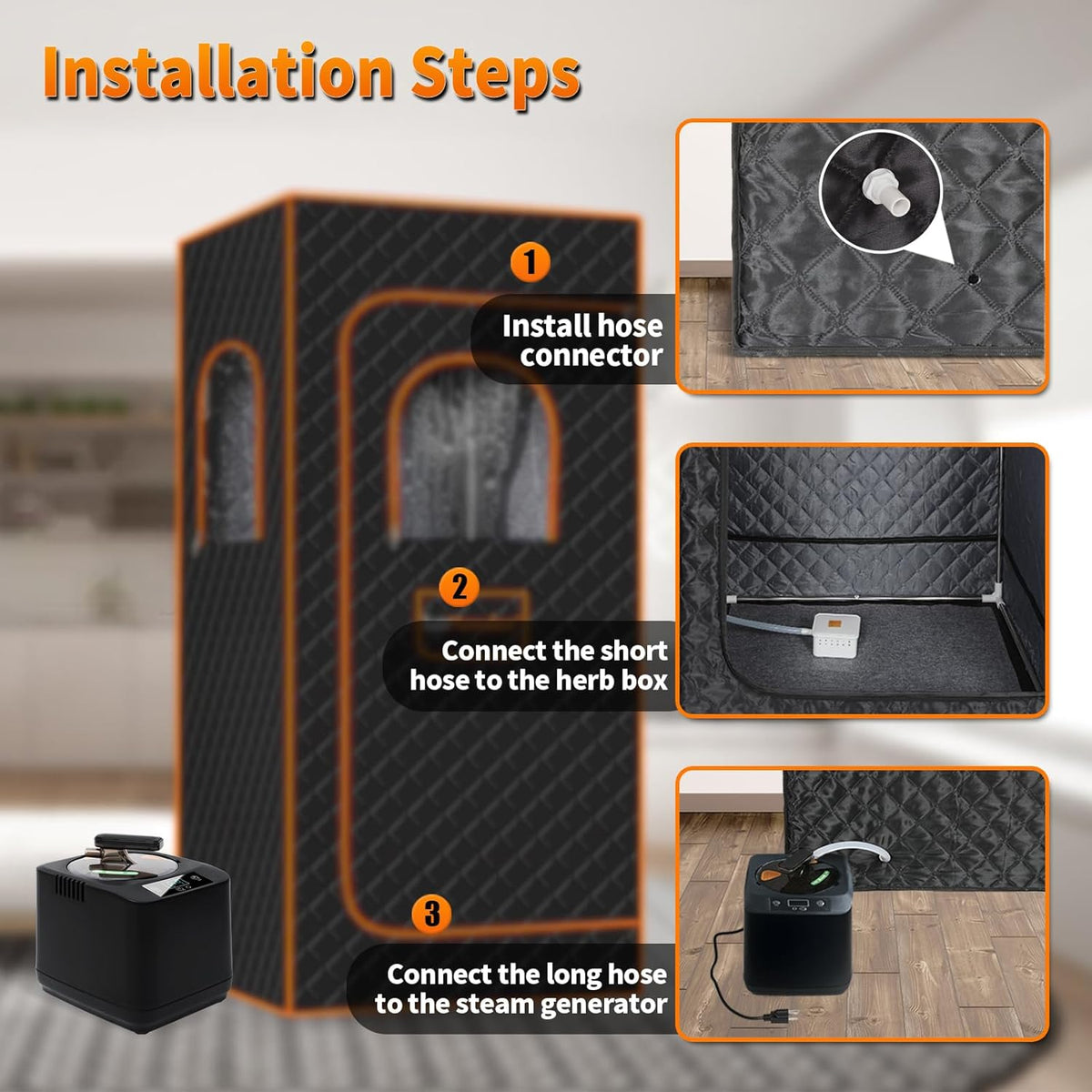 Portable Sauna Steamer Machine with Remote Control, 3L 1200W Upgrated Steam Generator for Sauna, 9 Levels