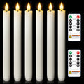 6 Pcs Wax Flameless Taper Candles with Remote Timer and Dimmer, White Candle Sticks Battery Operated, LED Window
