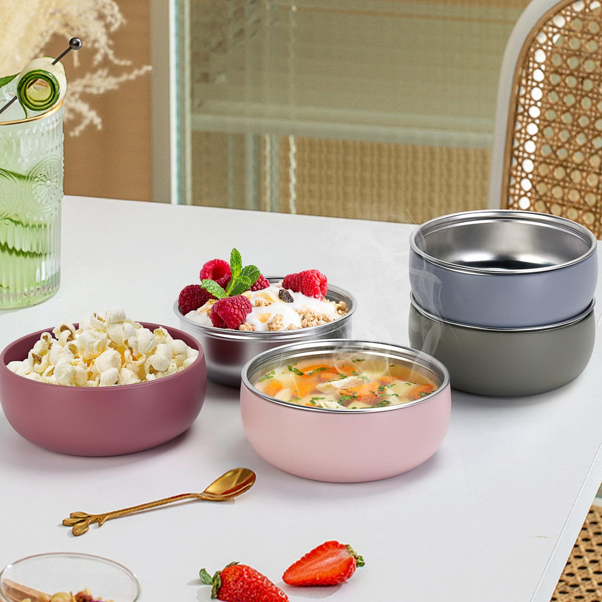 4 pack Toddler Bowls 5 Inches Wide, Stainless Steel Bowls for Kids