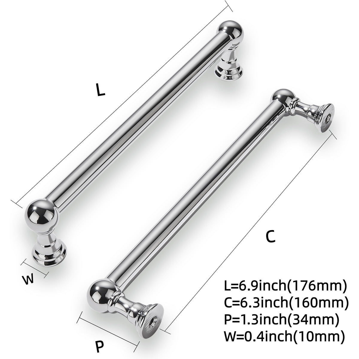 10 Pack 6-1/4 Inch Hole Center Polished Chrome Cabinet Pulls Heavy Duty Solid Cabinet Handles cabinets Dressers
