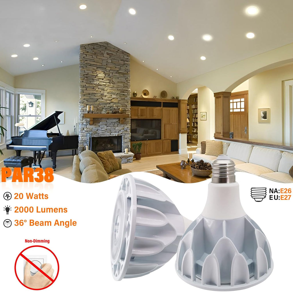PAR38 Flood Light LED Bulb 20 Watt COB Grow Lights (150 Watt Eqv.) 2000 Lumens Spotlight, 36° Beam Angle, AC
