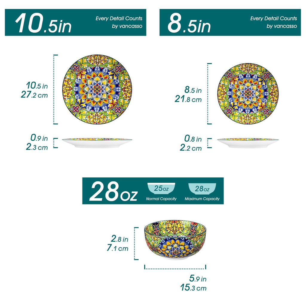 12 Pieces Dinnerware Sets, Green Plates and Bowls Set, Porcelain Dishes Set for 4, Microwave and Dishwasher Safe