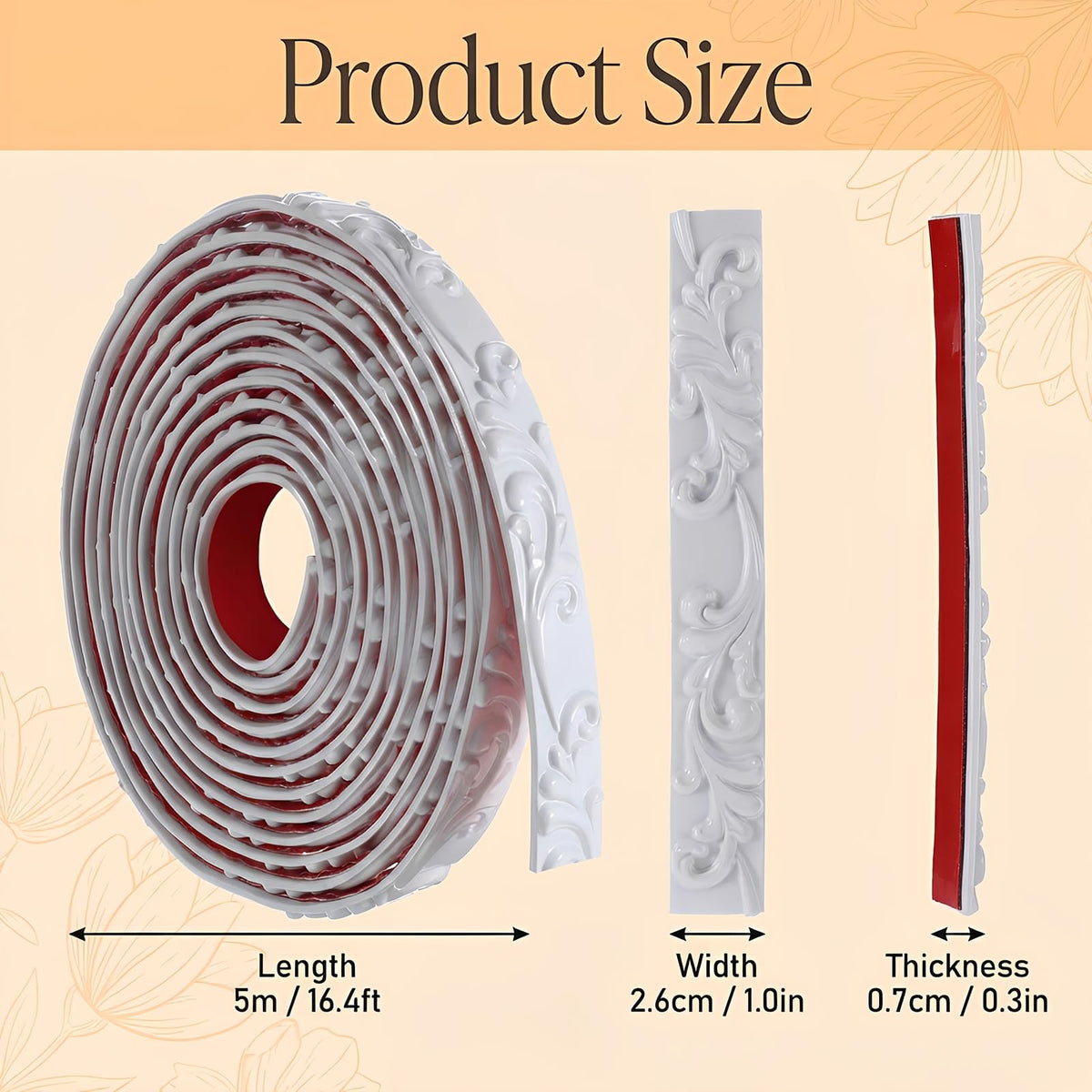 White Peel and Stick Crown Molding, 16.4 FT x 1.02 Inch Self-Adhesive
