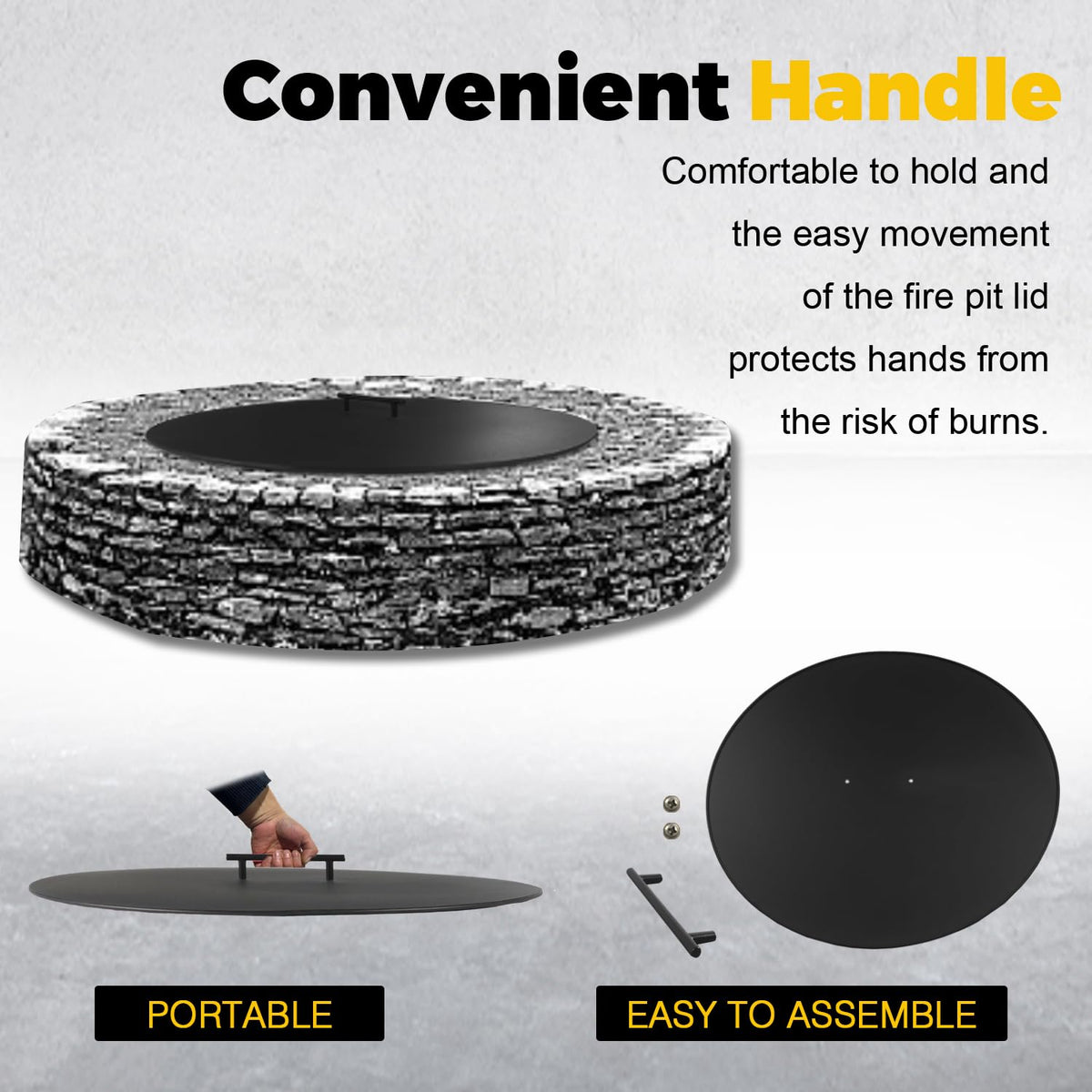 34" Fire Pit Cover Lid Round Outdoor Fireplace Cover Lid Heat Resistant Flat Fire Pit Burner Pan Cover for Round