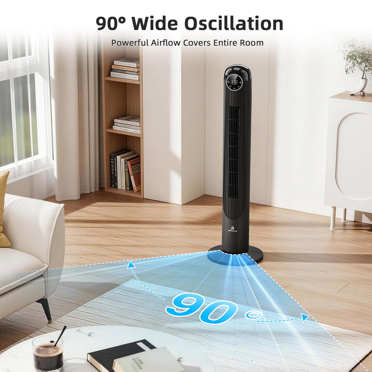 T42 Tower Fan, 42 Inch DC Brushless Motor Bladeless Oscillating Fan with Remote, 6 Speeds & 4 Modes,LED Display, 9H