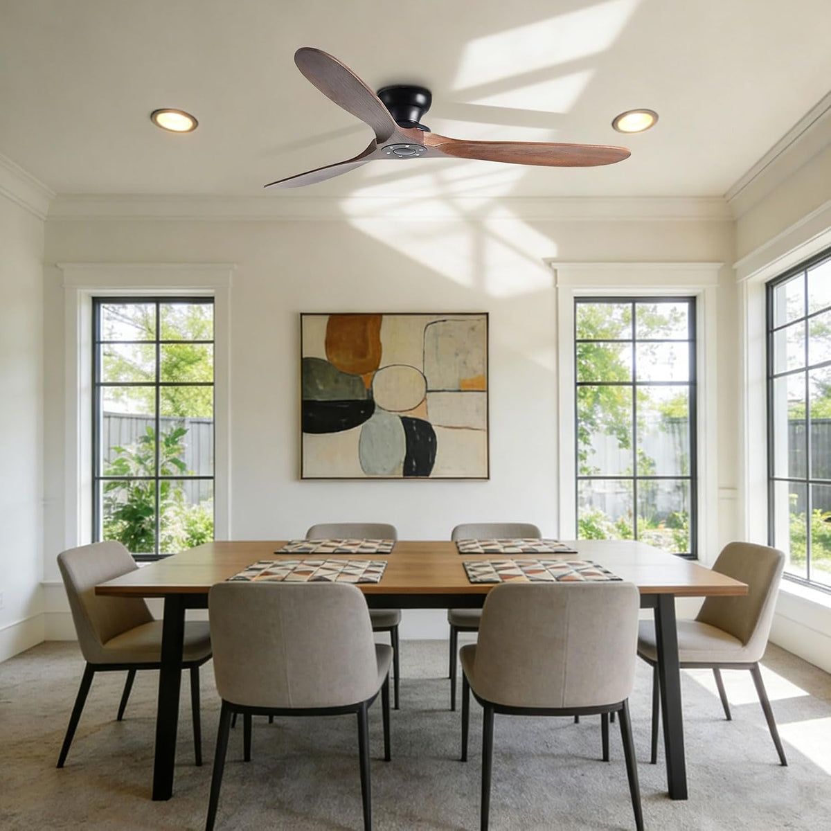 42" Flush Mount Ceiling Fan with Remote, No Light