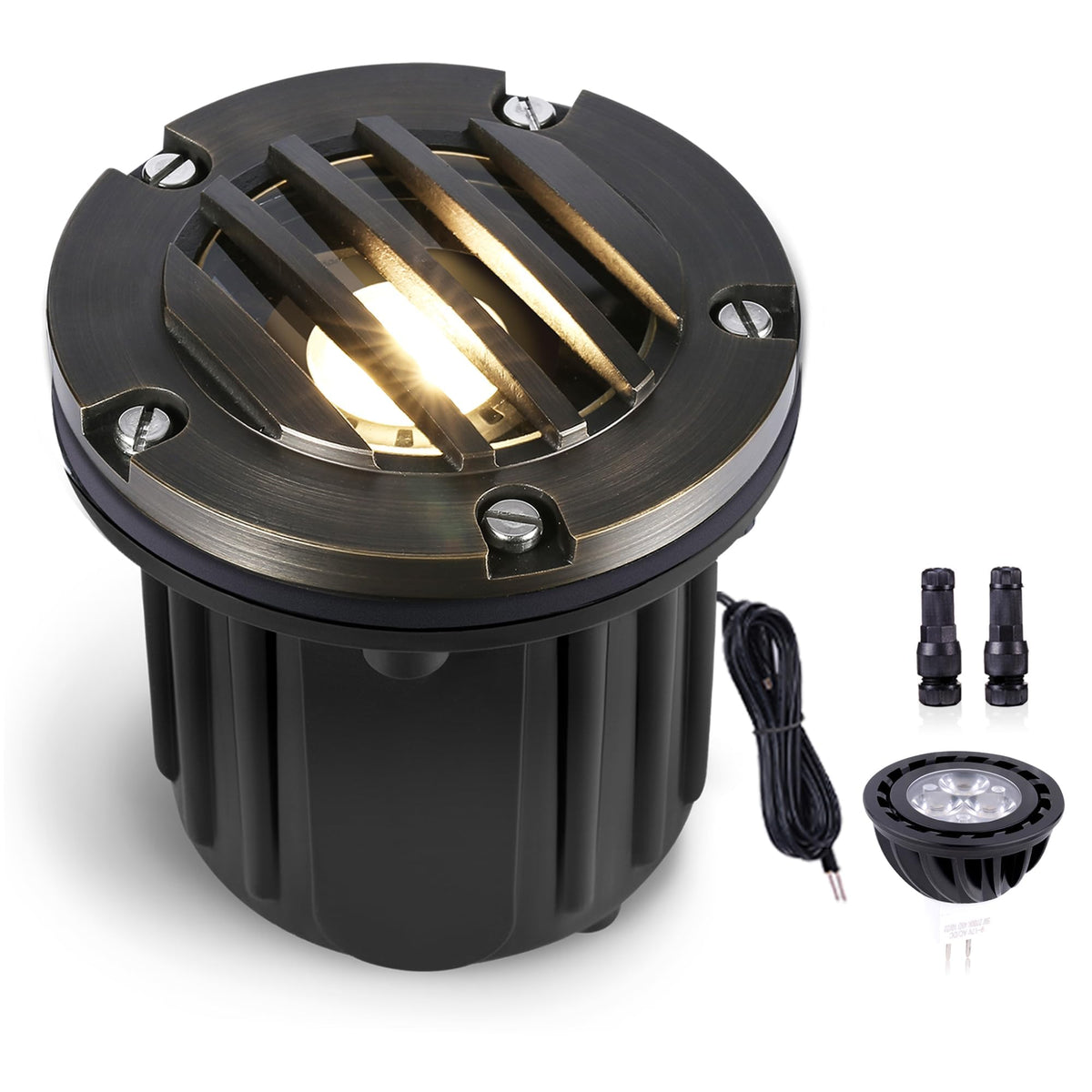 In Ground Well Light - Brass 12V LED Waterproof Outdoor Landscape Lighting, Low Voltage Ip65 in-Grade Grated Top