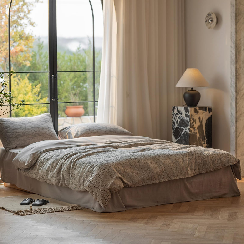 Minimalist Grey Duvet Cover Set Twin Chic Cotton Jacquard Bedding