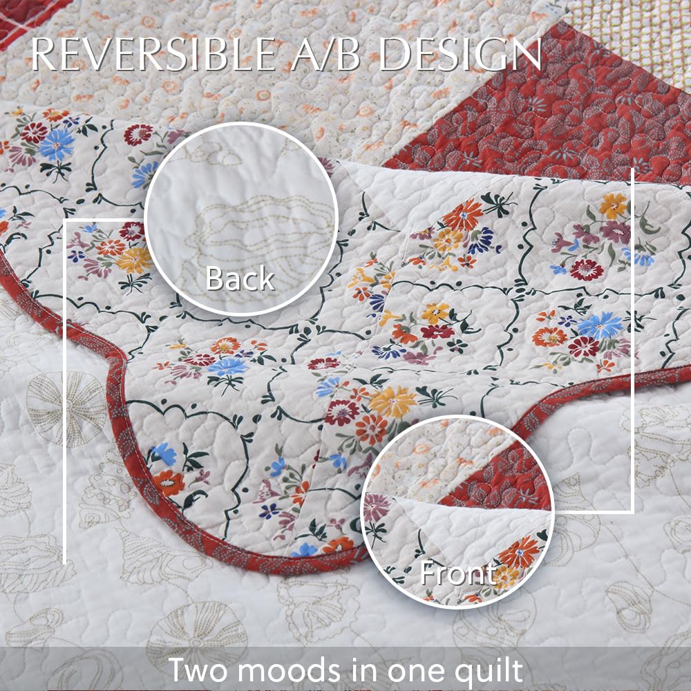 Cotton Bedspread Quilt Sets, 3 Pieces Reversible Coverlet Sets Lightweight Comforters, Farmhouse Rustic Vintage
