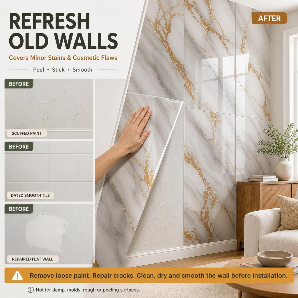 1-Pack Thickened Marble Wall Panels Backsplash Tile (Amber Gold, 23.6"x11.8" 10Pack)