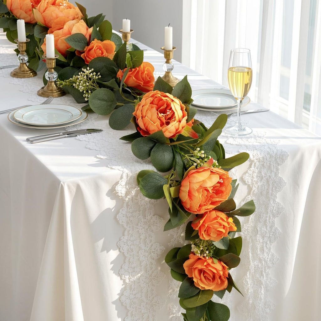 6FT Artificial Eucalyptus Garland with Flowers, Orange Peony, 1pcs