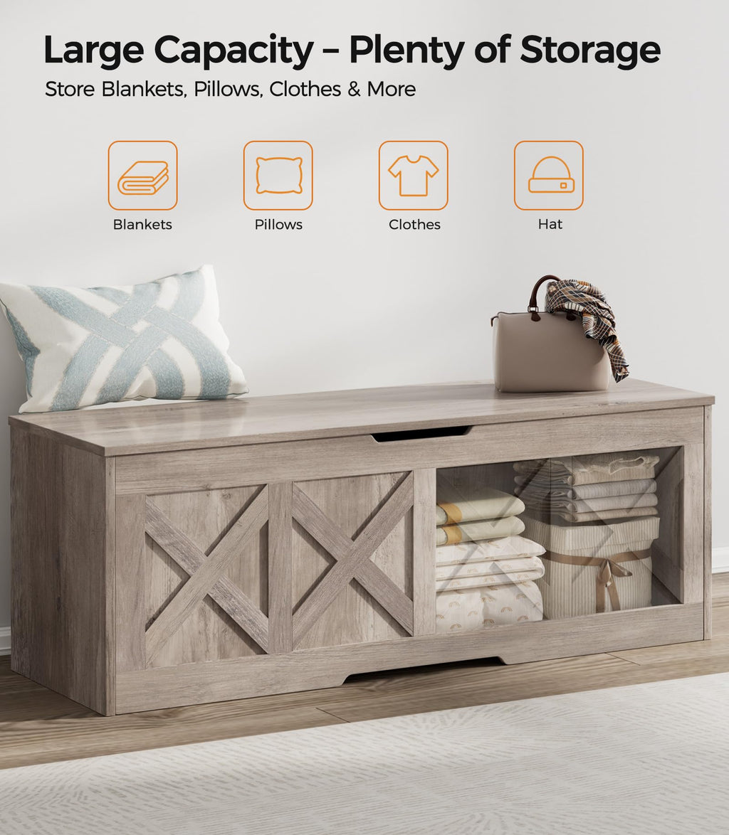47.2" Extra-Large Wooden Storage Chest, Farmhouse Storage Bench