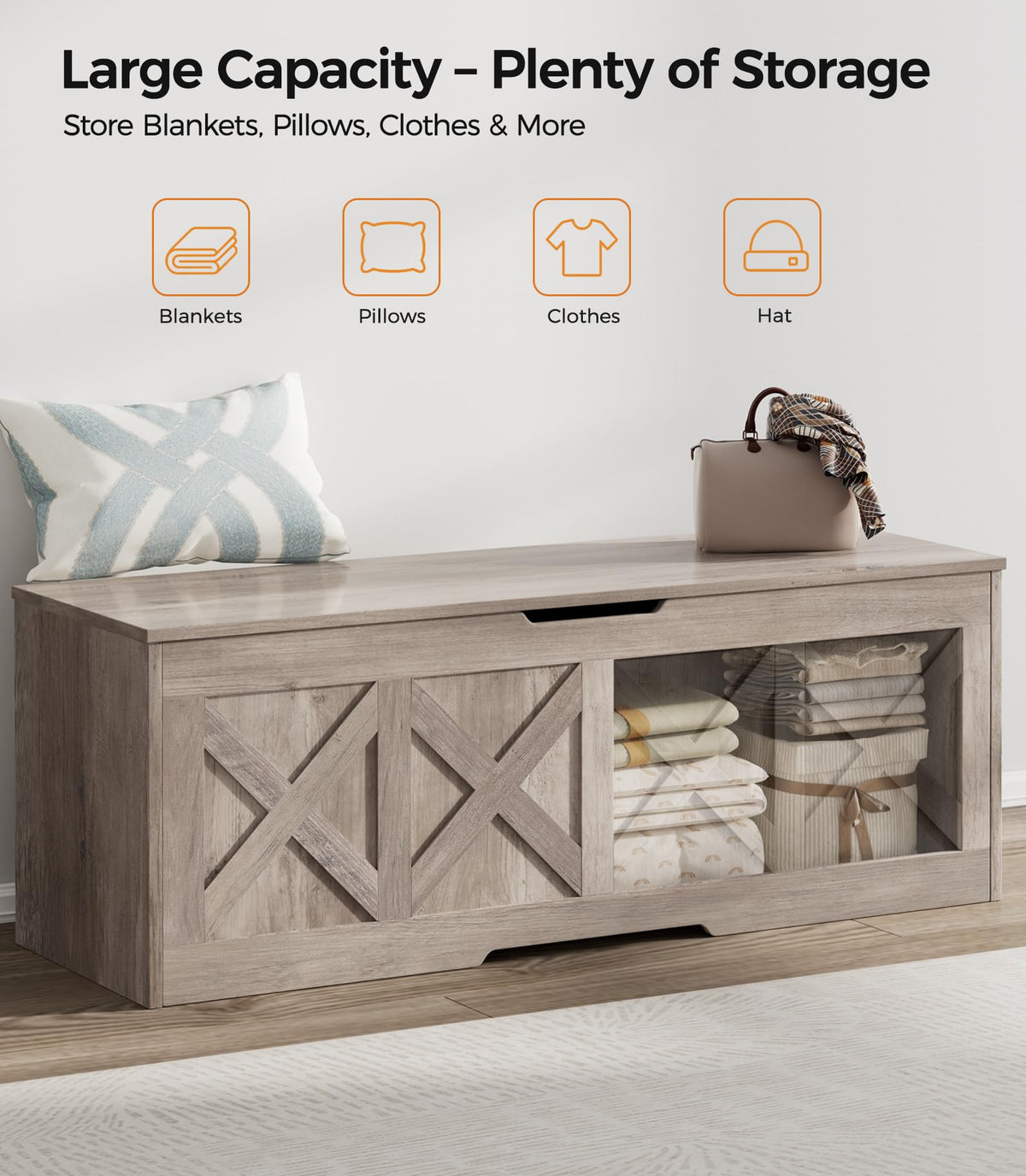 47.2" Extra-Large Wooden Storage Chest, Farmhouse Storage Bench
