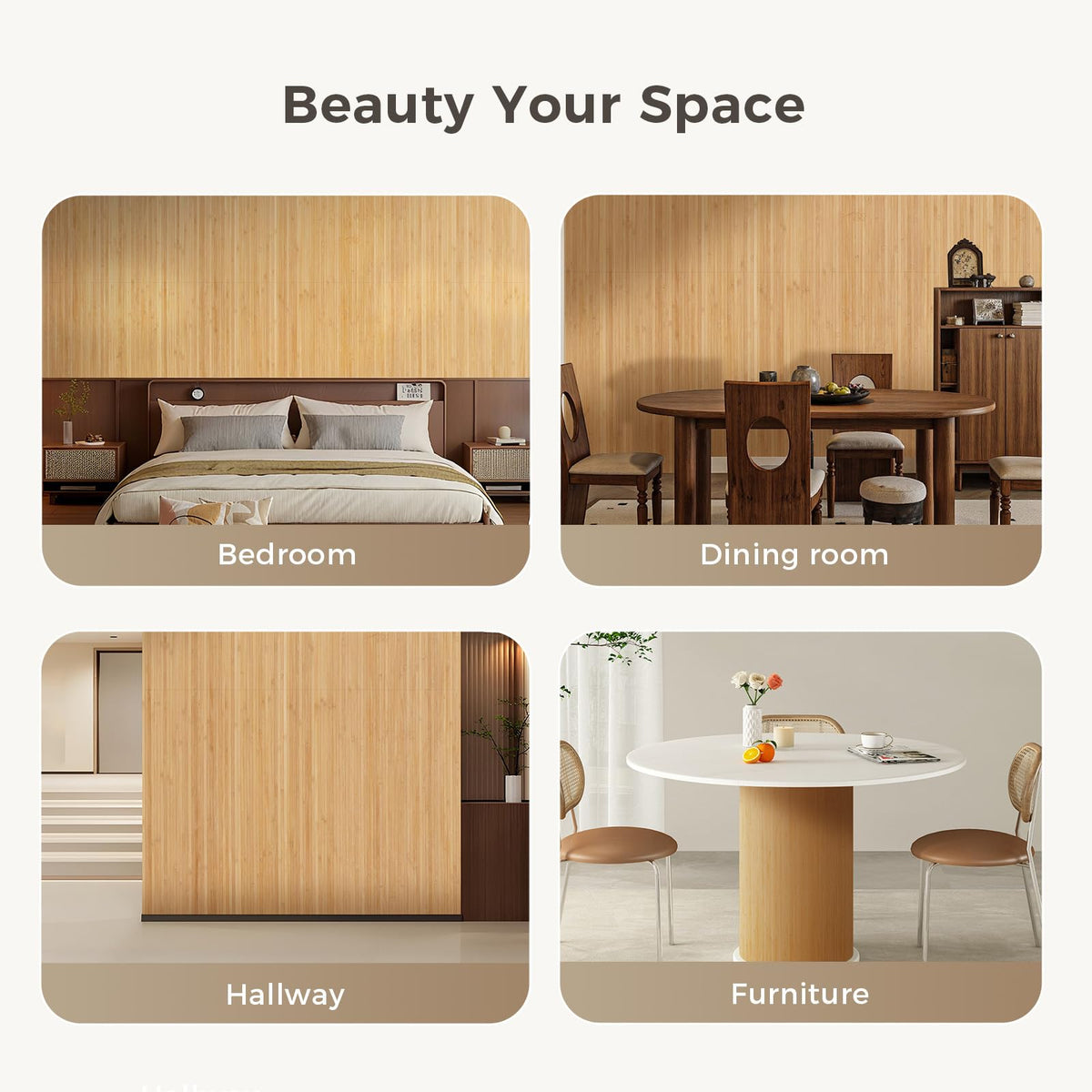 2-Pack Natural Bamboo Wall Panel, 96''x48'', Twinned Carbides