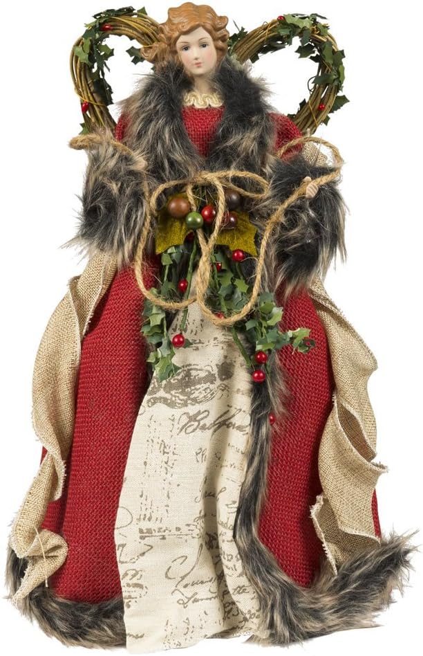 Workshop 3096 Homespun Angel Tree Topper, 16", Red,16"
